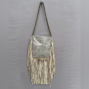 Flora Bella Hobo Style Snake Leather Fringe W/Metallic Chain